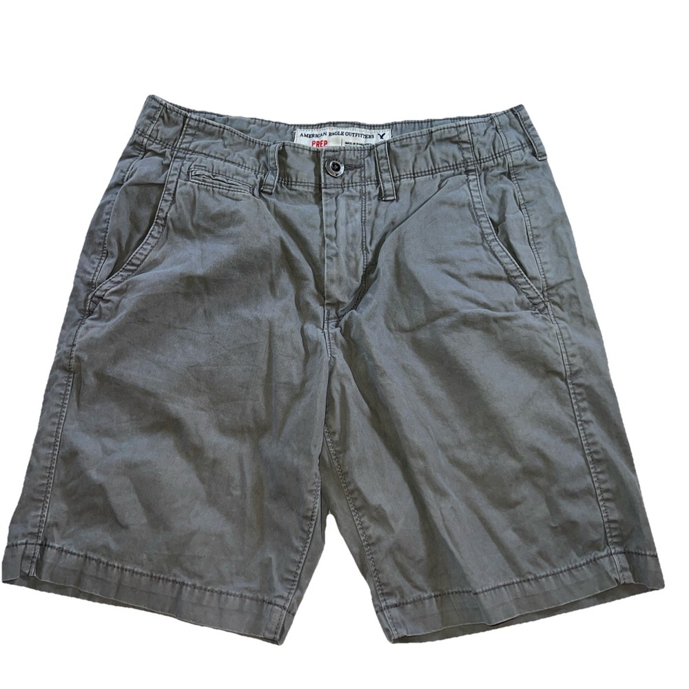 American Eagle Mens Prep Shorts Size 30 Classic Gray 100% Cotton Chino 9" Inseam